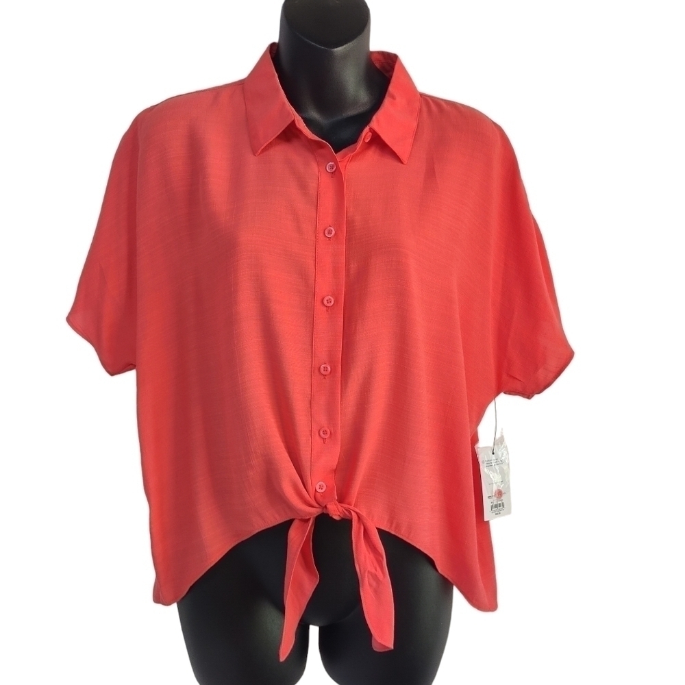 Nine West Women's Orange Knot Front Dolman Sleeve Top Blouse Size M NWT